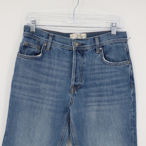 Free People Maggie Mid Rise Button Fly Straight Leg Denim Jeans Blue Size 25 - Picture 2 of 14